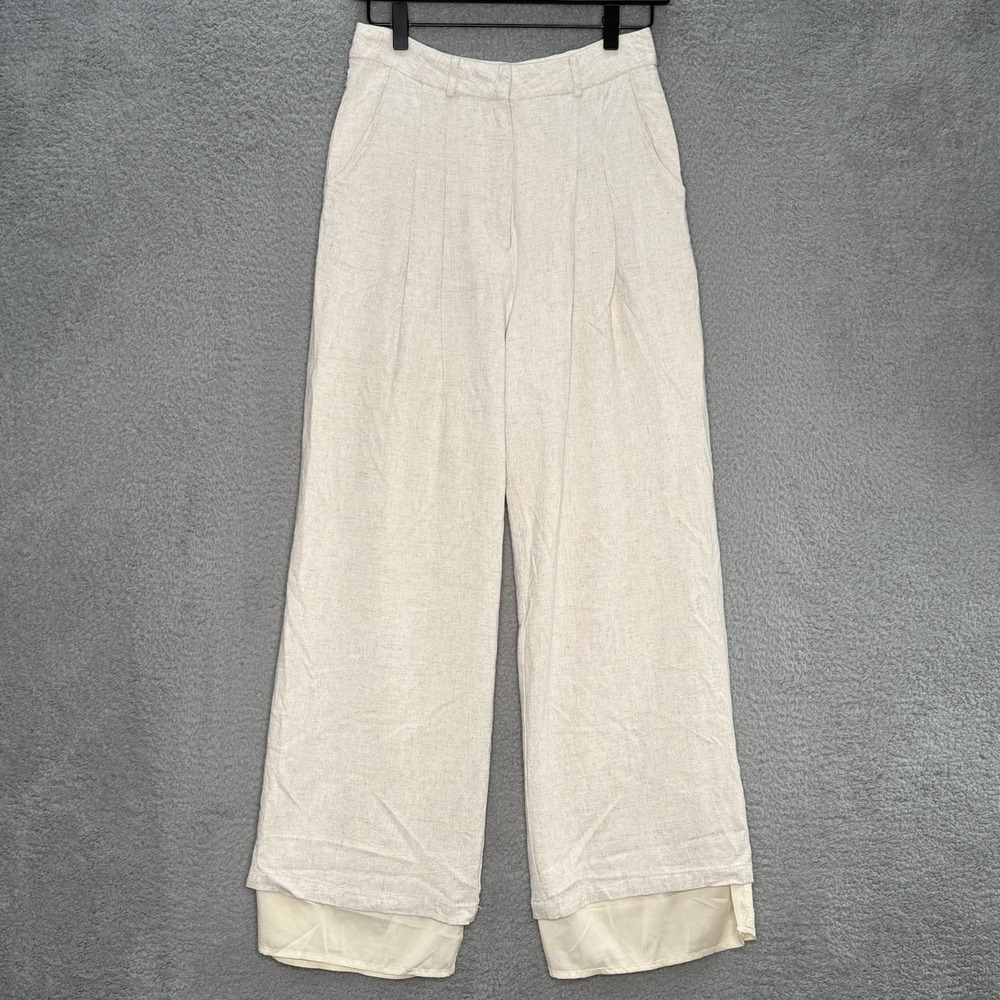 Lulus High-Waisted Trouser Pants Pleated Womens M White Lined Cotton Rayon Ivory